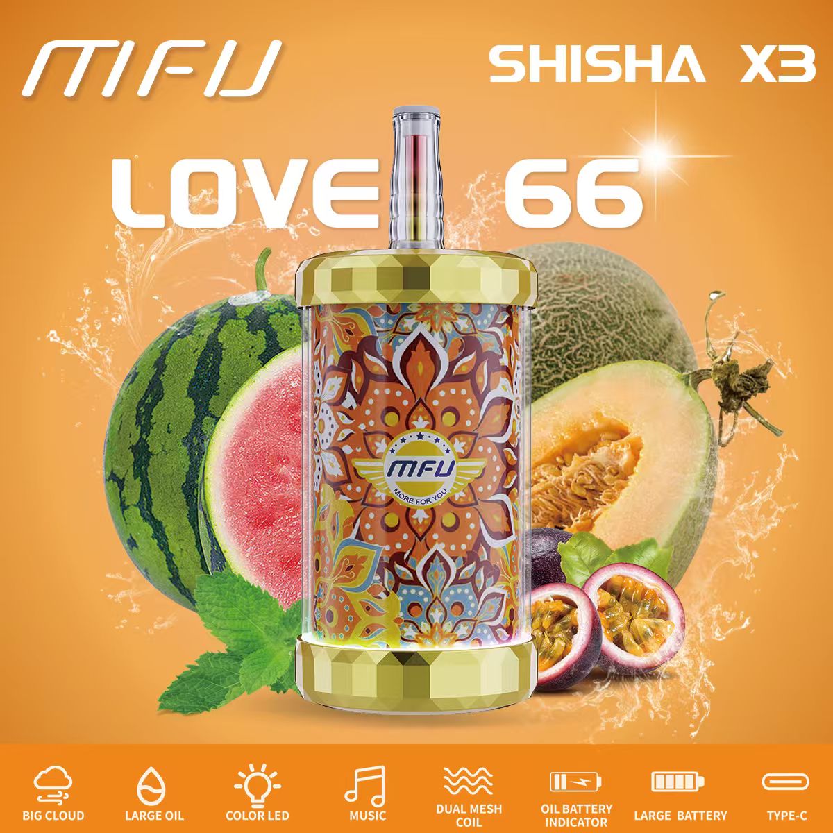 MFU SHISHA X3 Hookah 150000 Puffs Disposable Vape in Dubai