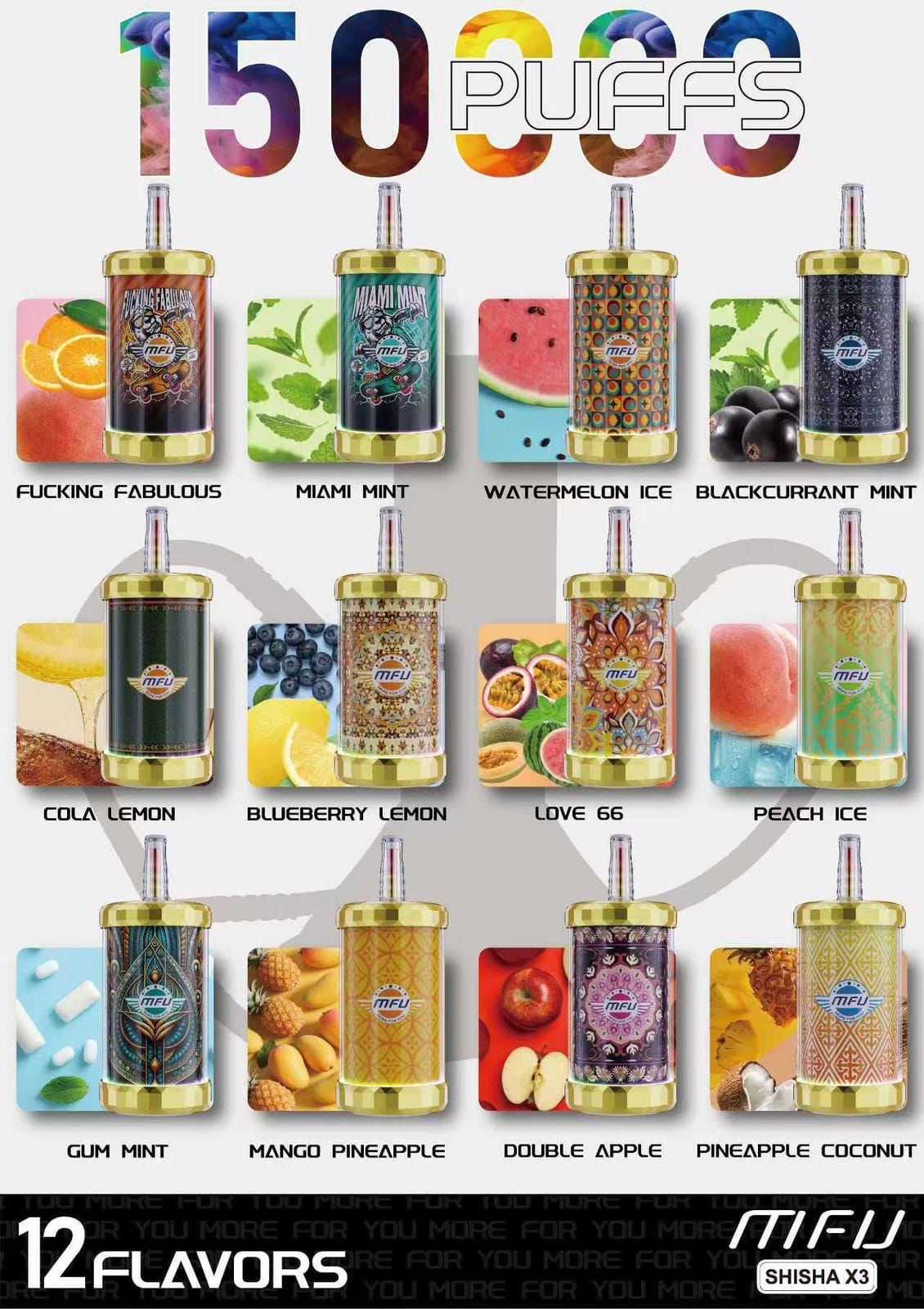 MFU SHISHA X3 Hookah 150000 Puffs Disposable Vape in Dubai