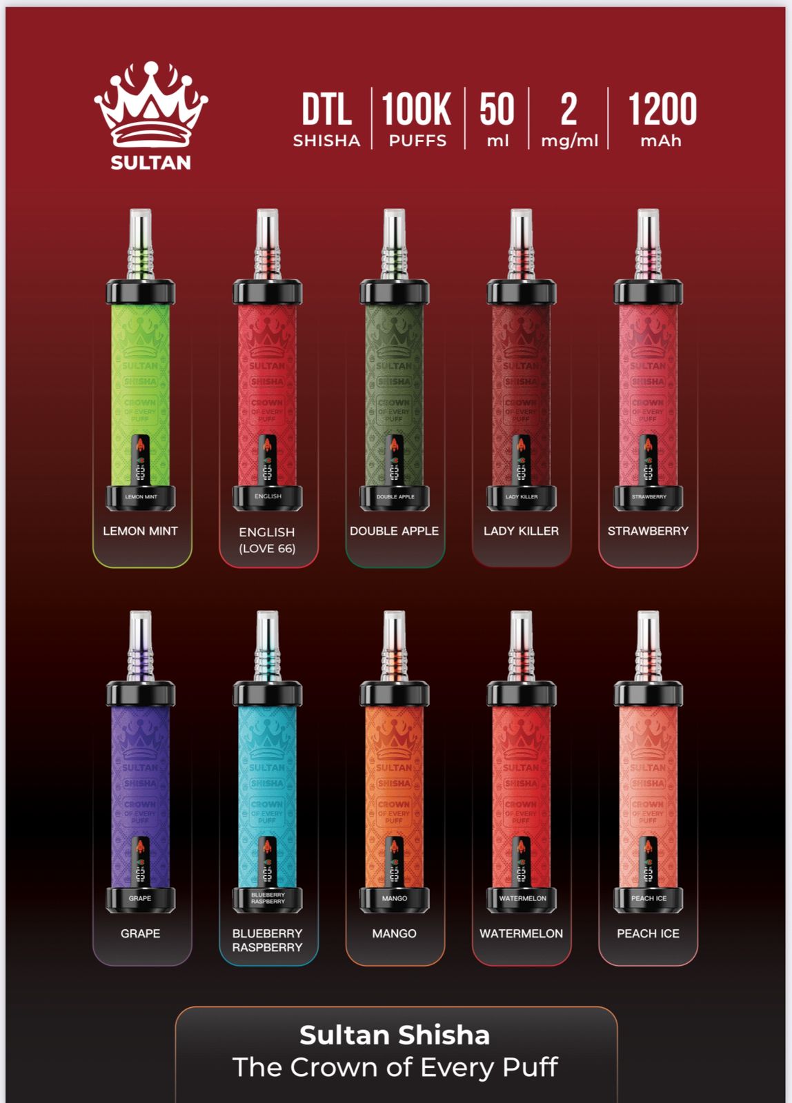 XTRA SULTAN 100K Puffs DTL Shisha 2mg Disposable Vape in UAE