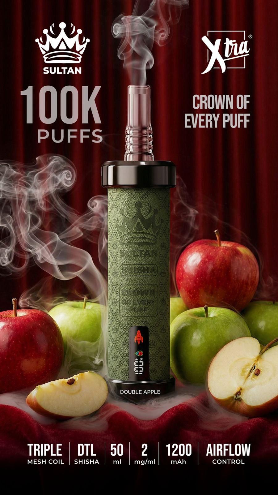 XTRA SULTAN 100K Puffs DTL Shisha 2mg Disposable Vape in UAE