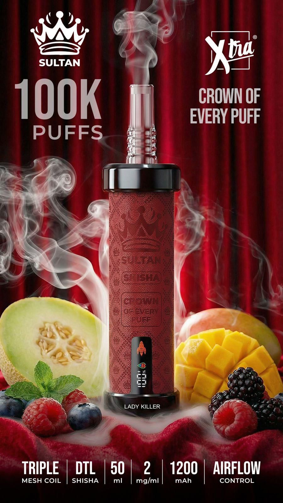 XTRA SULTAN 100K Puffs DTL Shisha 2mg Disposable Vape in UAE
