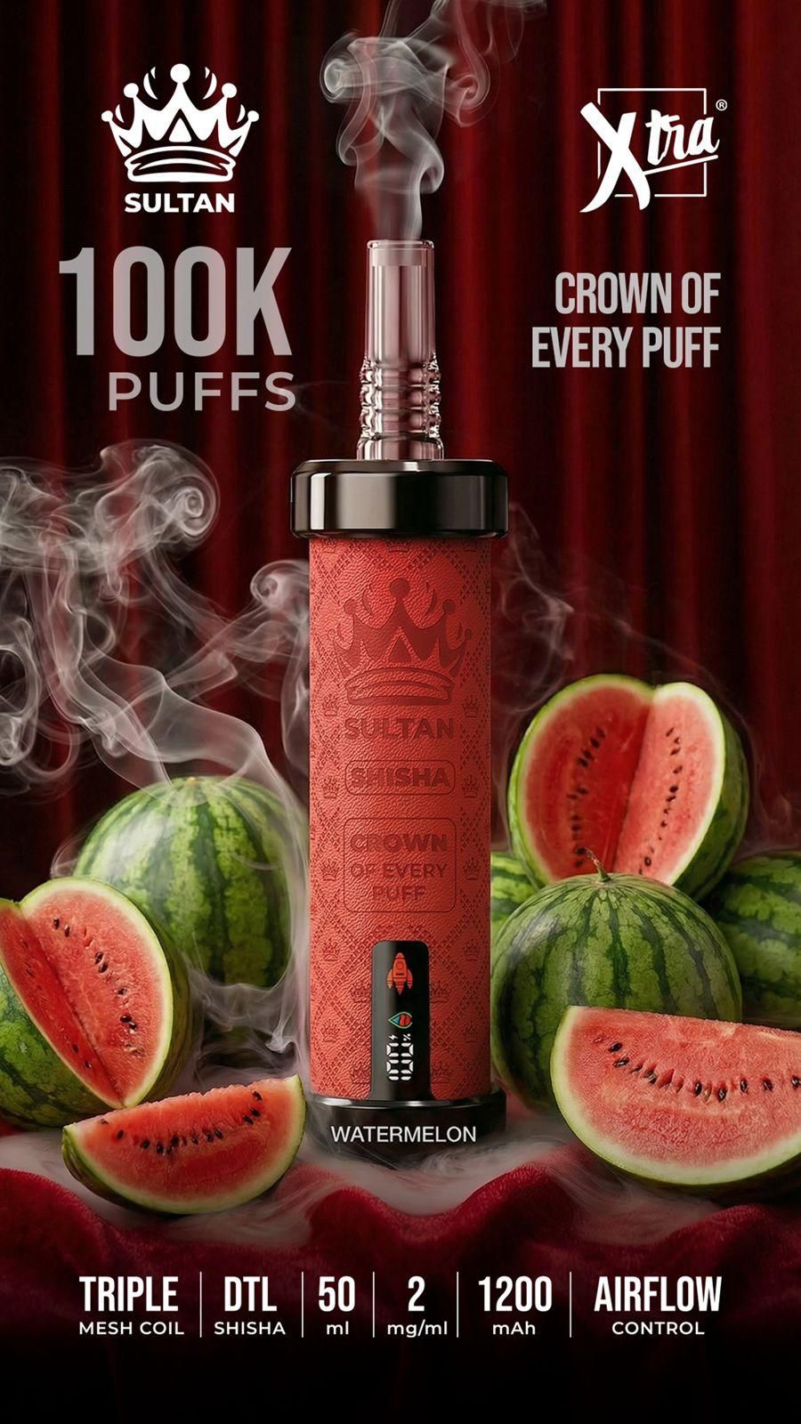 XTRA SULTAN 100K Puffs DTL Shisha 2mg Disposable Vape in UAE
