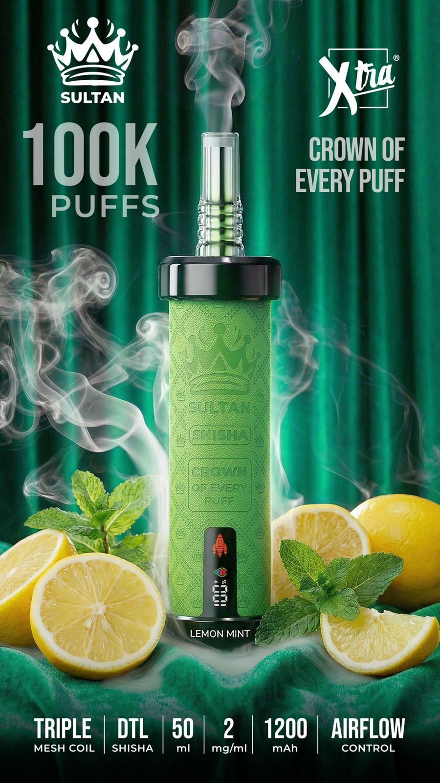 XTRA SULTAN 100K Puffs DTL Shisha 2mg Disposable Vape in UAE