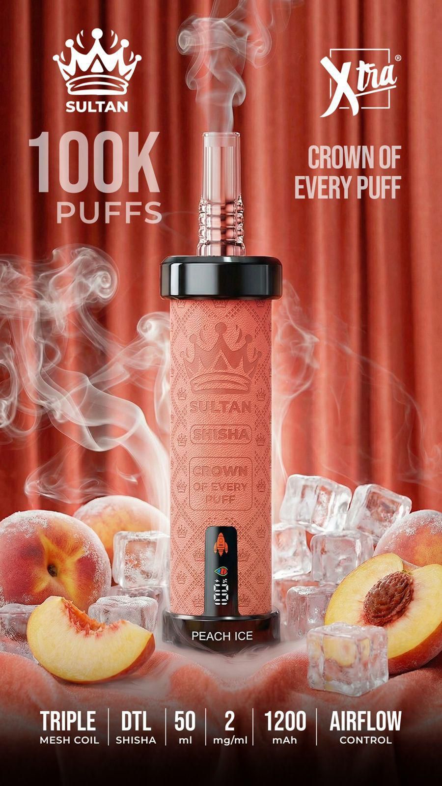 XTRA SULTAN 100K Puffs DTL Shisha 2mg Disposable Vape in UAE
