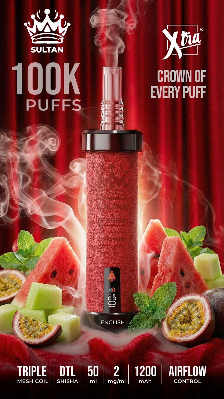 XTRA SULTAN 100K Puffs DTL Shisha 2mg Disposable Vape in UAE