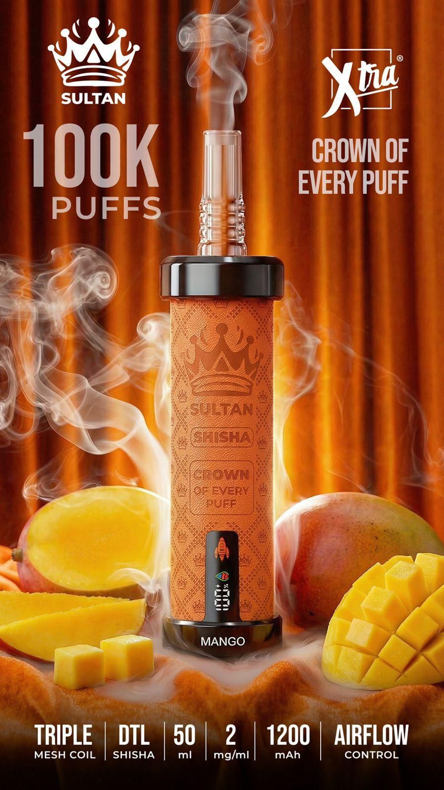 XTRA SULTAN 100K Puffs DTL Shisha 2mg Disposable Vape in UAE